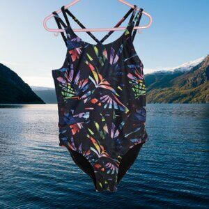 Zella One Piece Swim Cut Out Back Criss Cross Straps Multicolors Size 10